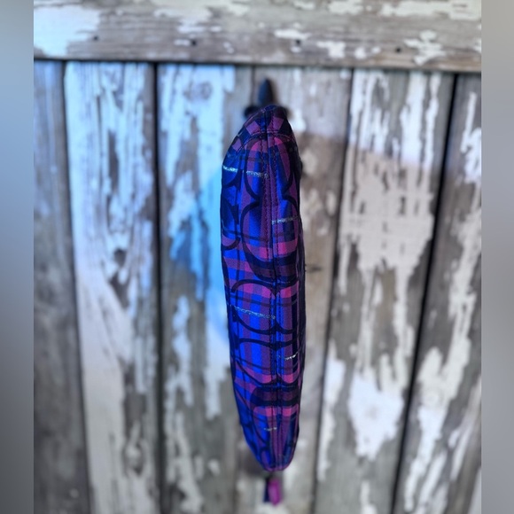 Coach Poppy Tartan C Signature Design Navy/ Pink Plaid Handbag - Picture 10 of 16